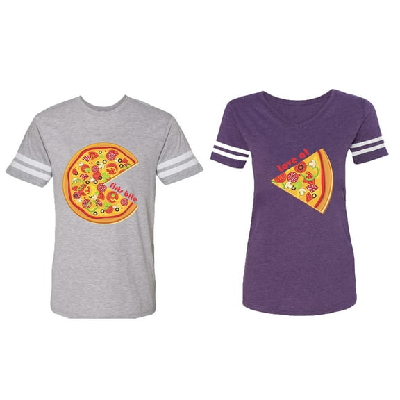 Firts Bite Love at Matching Couple Cotton Jerseys (Men Heather / Women Purple) (Men L / Women M)