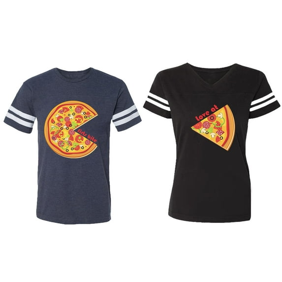 Firts Bite Love at Matching Couple Cotton Jerseys (Men Navy / Women Black) (Men S / Women S)