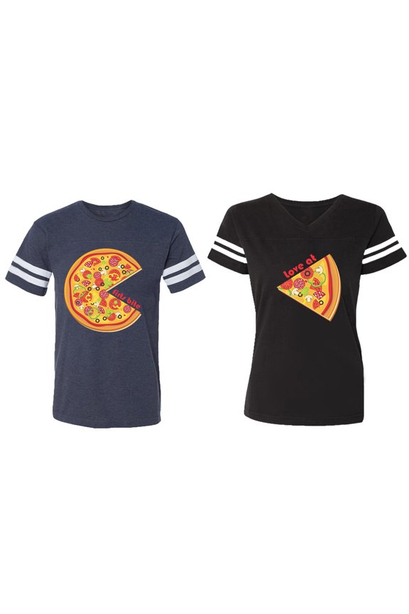 Firts Bite Love at Matching Couple Cotton Jerseys (Men Navy / Women Black) (Men S / Women S)
