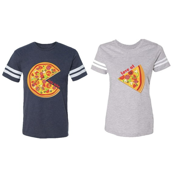 Firts Bite Love at Matching Couple Cotton Jerseys (Men Navy / Women Heather) (Men L / Women XL)
