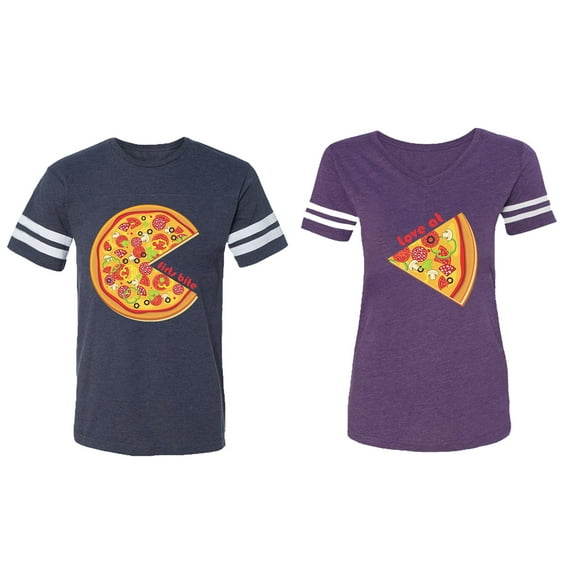 Firts Bite Love at Matching Couple Cotton Jerseys (Men Navy / Women Purple) (Men L / Women L)