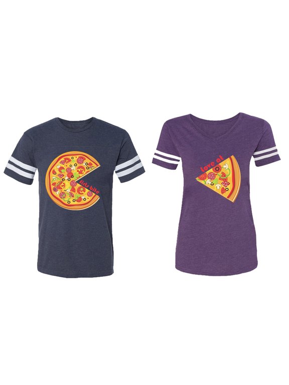 Firts Bite Love at Matching Couple Cotton Jerseys (Men Navy / Women Purple) (Men L / Women L)