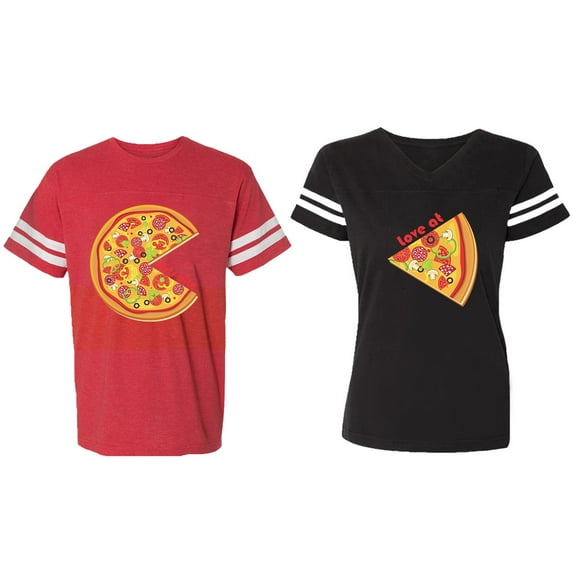 Firts Bite Love at Matching Couple Cotton Jerseys (Men Red / Women Black) (Men M / Women XXL)