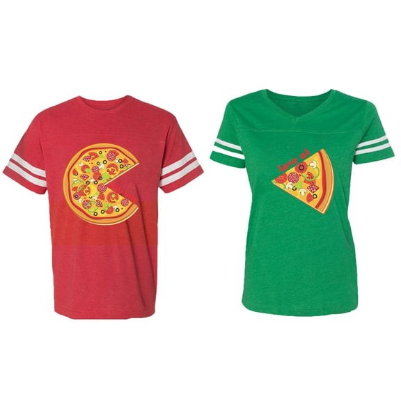Firts Bite Love at Matching Couple Cotton Jerseys (Men Red / Women Green) (Men M / Women XXL)