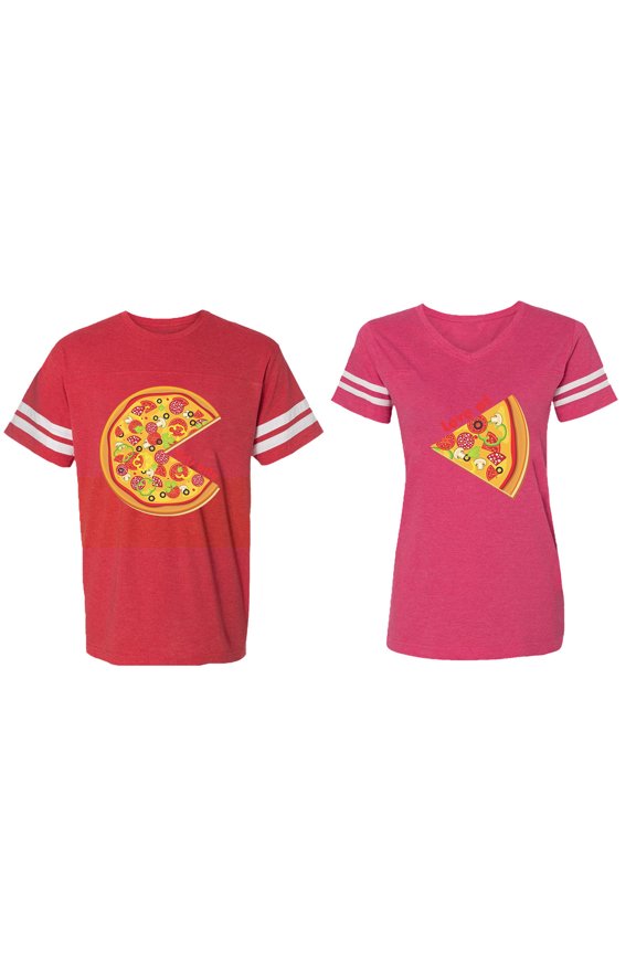 Firts Bite Love at Matching Couple Cotton Jerseys (Men Red / Women Pink) (Men M / Women S)