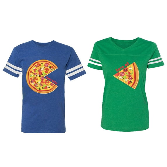Firts Bite Love at Matching Couple Cotton Jerseys (Men Royal / Women Green) (Men XL / Women S)