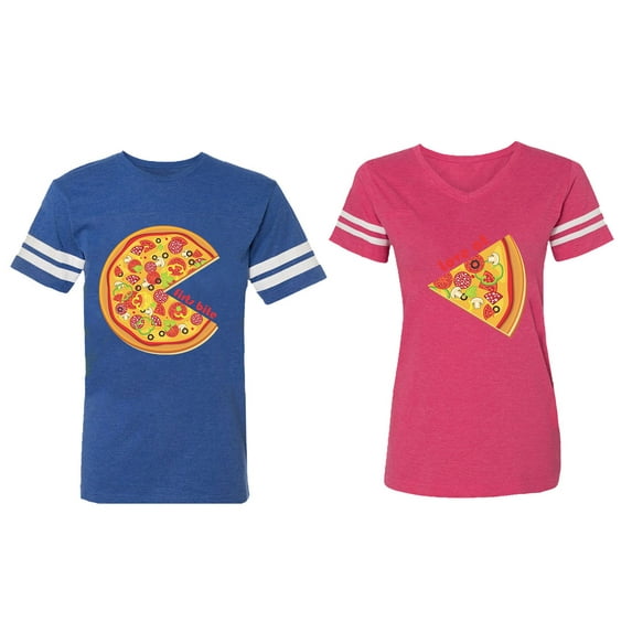 Firts Bite Love at Matching Couple Cotton Jerseys (Men Royal / Women Pink) (Men S / Women S)