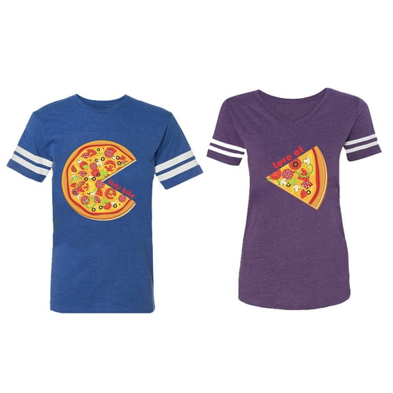 Firts Bite Love at Matching Couple Cotton Jerseys (Men Royal / Women Purple) (Men XXL / Women L)