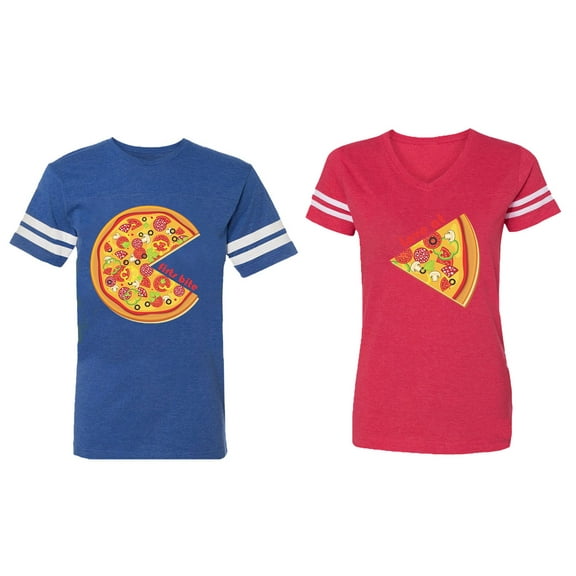 Firts Bite Love at Matching Couple Cotton Jerseys (Men Royal / Women Red) (Men XL / Women S)