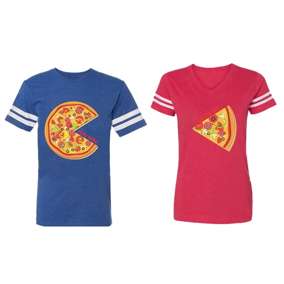 Firts Bite Love at Matching Couple Cotton Jerseys (Men Royal / Women Red) (Men XXL / Women M)