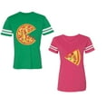 thumbnail image 1 of Firts Bite Love at Unisex Couple Matching Cotton Jersey style T-Shirt Contrasting stripes on sleeves (Men Green / Women Pink) (Men XL / Women M), 1 of 3