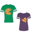 thumbnail image 1 of Firts Bite Love at Unisex Couple Matching Cotton Jersey style T-Shirt Contrasting stripes on sleeves (Men Green / Women Purple) (Men M / Women XL), 1 of 3