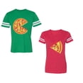 thumbnail image 1 of Firts Bite Love at Unisex Couple Matching Cotton Jersey style T-Shirt Contrasting stripes on sleeves (Men Green / Women Red) (Men XXL / Women M), 1 of 3