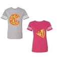 thumbnail image 1 of Firts Bite Love at Unisex Couple Matching Cotton Jersey style T-Shirt Contrasting stripes on sleeves (Men Heather / Women Pink) (Men L / Women XL), 1 of 3