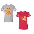 thumbnail image 1 of Firts Bite Love at Unisex Couple Matching Cotton Jersey style T-Shirt Contrasting stripes on sleeves (Men Heather / Women Red) (Men M / Women XL), 1 of 3