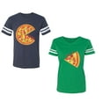 thumbnail image 1 of Firts Bite Love at Unisex Couple Matching Cotton Jersey style T-Shirt Contrasting stripes on sleeves (Men Navy / Women Green) (Men L / Women M), 1 of 3