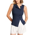 thumbnail image 1 of Firvespy Women's Ribbed Knit Asymmetric Button Down Tank Top Slim Fit Crewneck Casual Summer Cami Sleeveless Button Front Top, 1 of 5