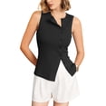 thumbnail image 1 of Firvespy Women's Ribbed Knit Asymmetric Button Down Tank Top Slim Fit Crewneck Casual Summer Cami Sleeveless Button Front Top, 1 of 1