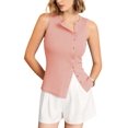 thumbnail image 1 of Firvespy Women's Ribbed Knit Asymmetric Button Down Tank Top Slim Fit Crewneck Casual Summer Cami Sleeveless Button Front Top, 1 of 5