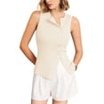thumbnail image 1 of Firvespy Women's Ribbed Knit Asymmetric Button Down Tank Top Slim Fit Crewneck Casual Summer Cami Sleeveless Button Front Top, 1 of 1