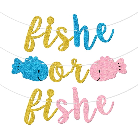 FisHE or FiSHE Banner, Boy or Girl, Pre-strung Fish Baby Shower Banner, Boy or Girl, Fish Themed Gender Reveal Decorations