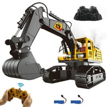 Fisca 14 Channel Remote Control Excavator Toy, Kids RC Construction Vehicles Trucks with Lights/Sounds and Simulation Smoke for Boys Gifts