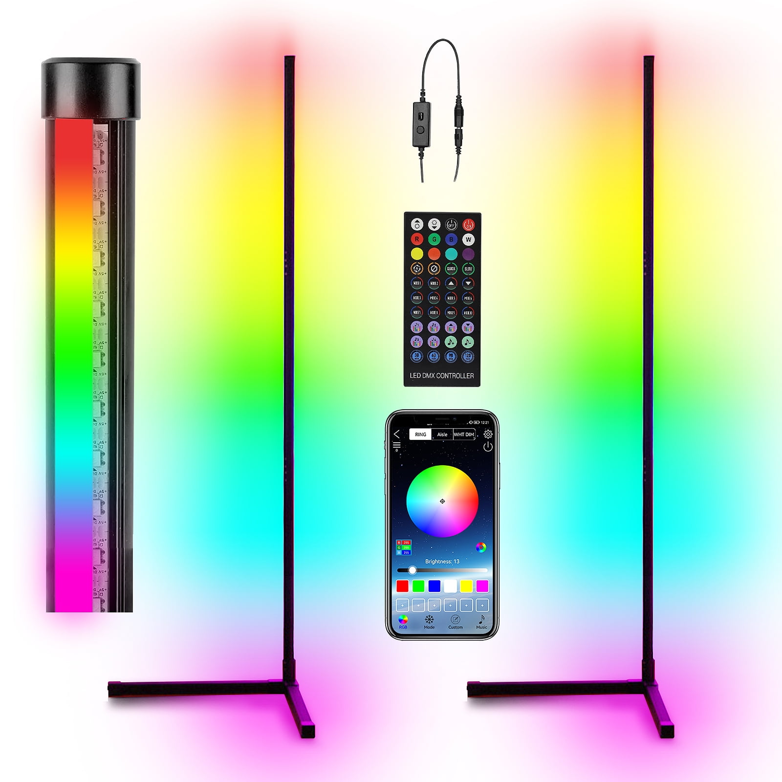 Fisca 2 Pcs 62'' RGB Metal Corner Floor Lamp with APP, Remote Control
