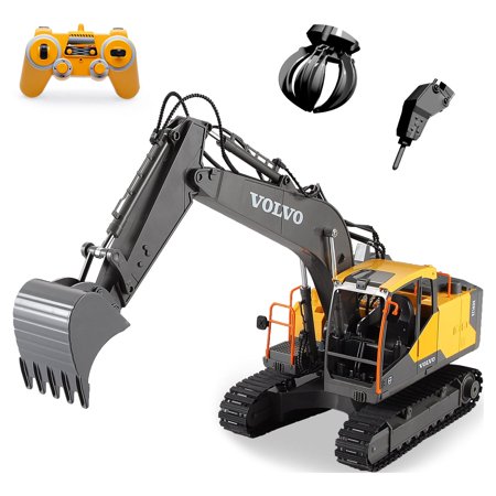 Fisca 3 in 1 Shovel Changeable Remote Control Excavator Digging Toys for Kidss and Adults, 1/16 RC Construction Truck Toys with Sound and Light