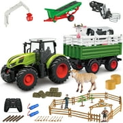 Fisca 4 in 1 Remote Control Farm Planter Tractor Set Toys with 4 Changeable Function Parts and DIY Ranch for Kids 3+
