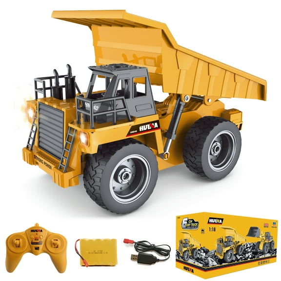 Fisca 4WD Metal Cab Remote Control Dump Trucks Toys for Kids, Adults RC Construction Vehicle Trucks with Lights and Sound, Yellow