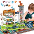 Fisca Dino Garage Playset Race Car Track Set, 4 Floors Electric Parking