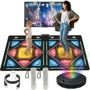 Fisca Double Dance Mat for Kid & Adult, Anti-Slip Wireless Musical Electronic Pad for TV & Projector Smart Camera & 2 Motion Controllers, Gift for Boys & Girls