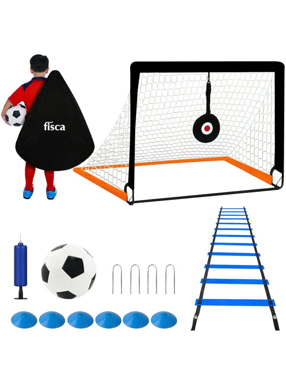 Fisca Kids Soccer Goals, 4'x3' Pop-up Soccer Practice Equipment with Ball, Agility Ladder and Cones, Kids Football Goal for Backyard Practice & Training, Outdoor Sports Games