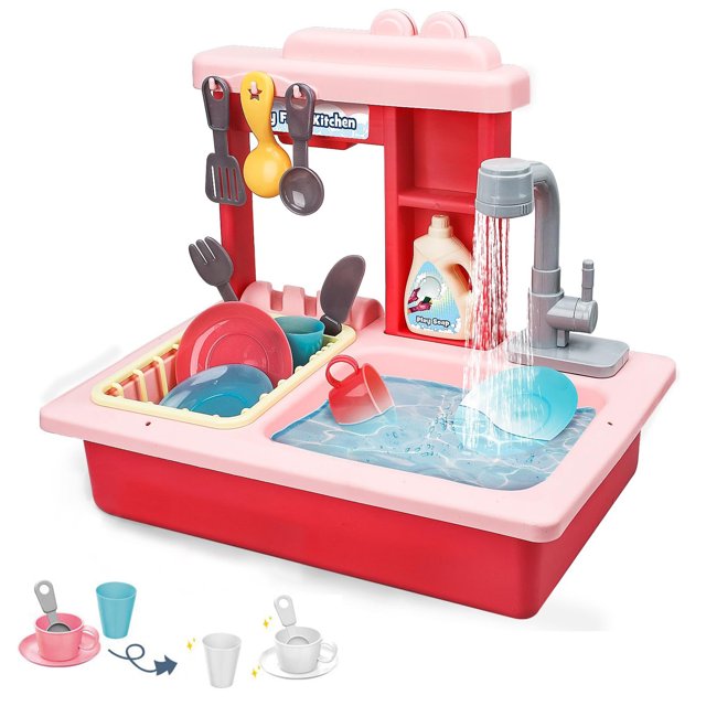 Fisca Pretend Play Kitchen Sink Toys, 29pcs Kitchen Sink Dishwashing