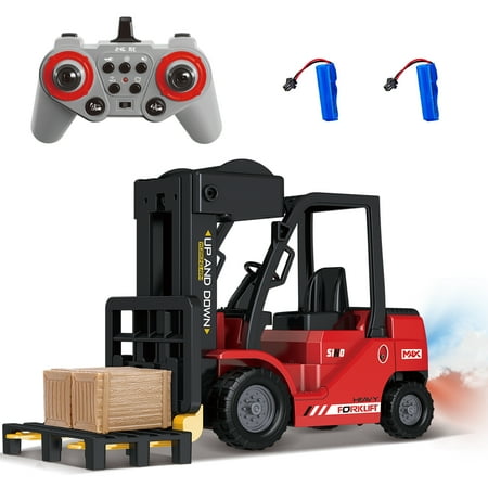 Fisca Remote Control Forklift Truck, 2 in 1 Transform Lift Fork & Hook, Remote Control Crane, 11 Channel Full Function Forklift RC Construction Toys Gift for Kids 6+