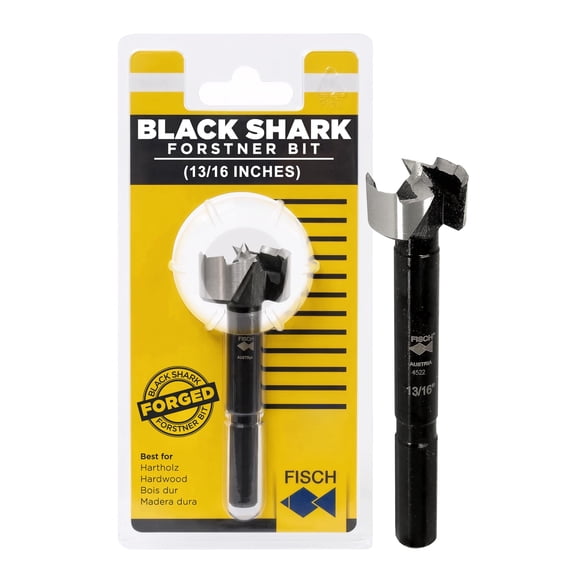 Fisch Black Shark Forged Steel Forstner Drill Bit for Woodworking, Precision Wave Design, Clean Cuts in Hardwoods, MDF, and Plywood, FSA-381037, Made in Austria (13/16 inches)