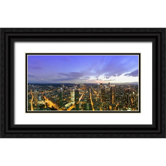 Fischer, Rolf 18x11 Black Ornate Wood Framed with Double Matting Museum Art Print Titled - Frankfurt Panorama beleuchtet Panoramadetail