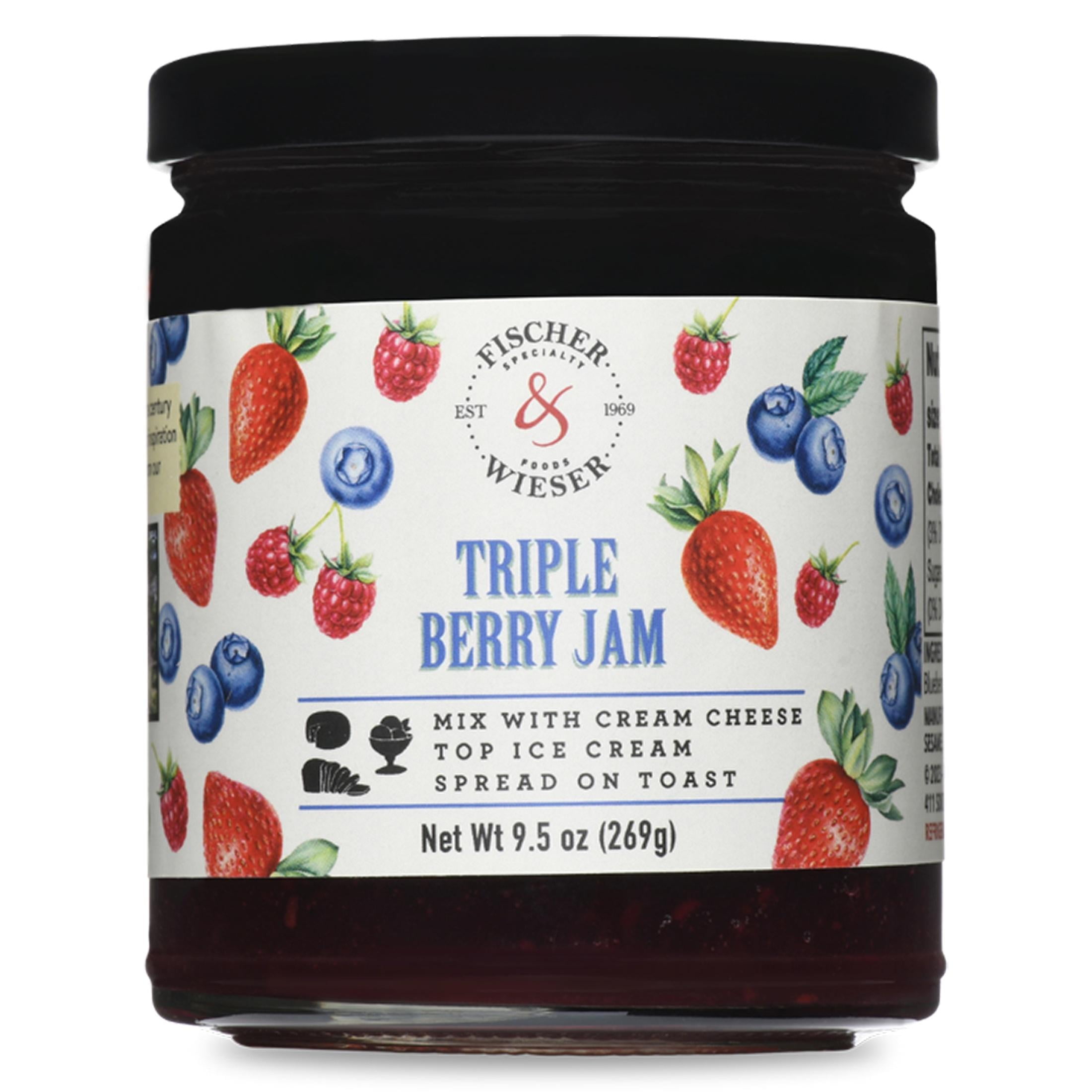 Fischer & Wieser Triple Berry Jam 9.5 oz with strawberries