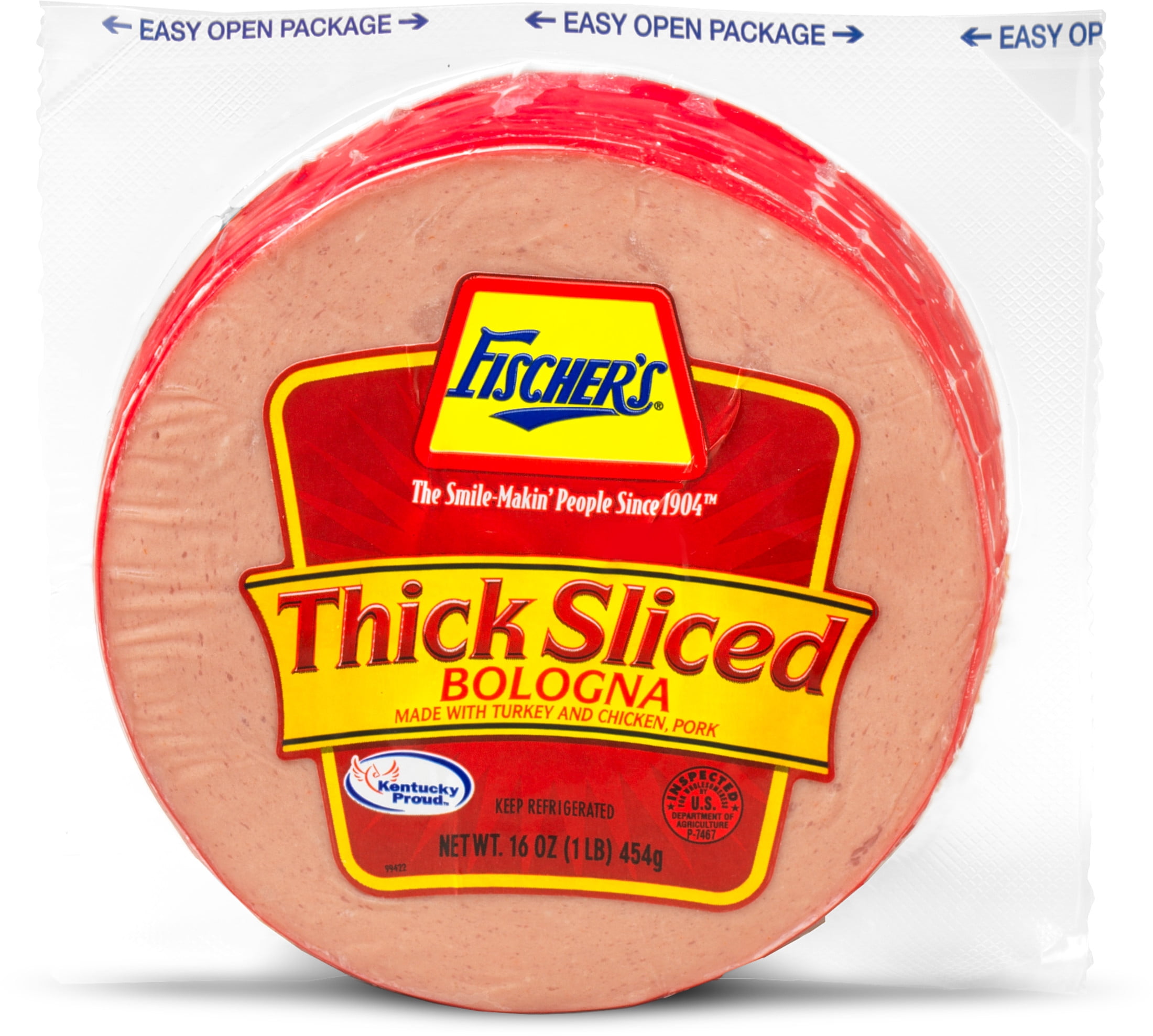 Fischer's Original Thick Sliced Bologna Lunch Meat 16 oz Gluten-Free Packaged in Plastic