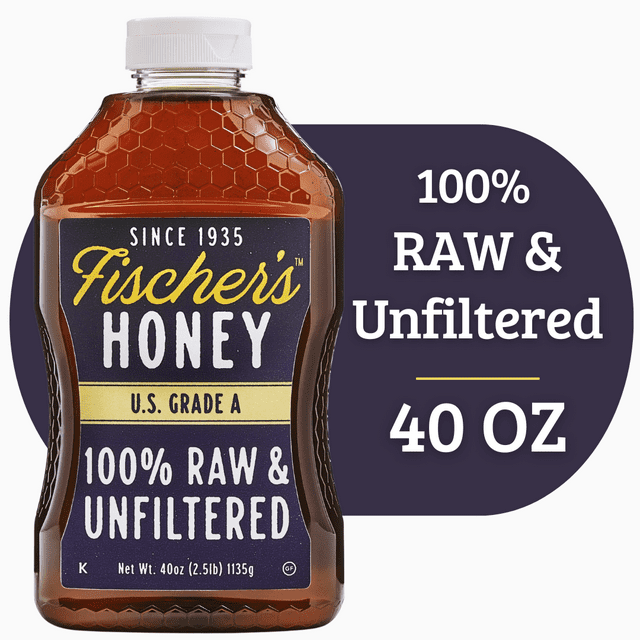 Fischers Honey Local Raw & Unfiltered, Pure Honey, Raw Honey, 40 oz Squeeze Bottle