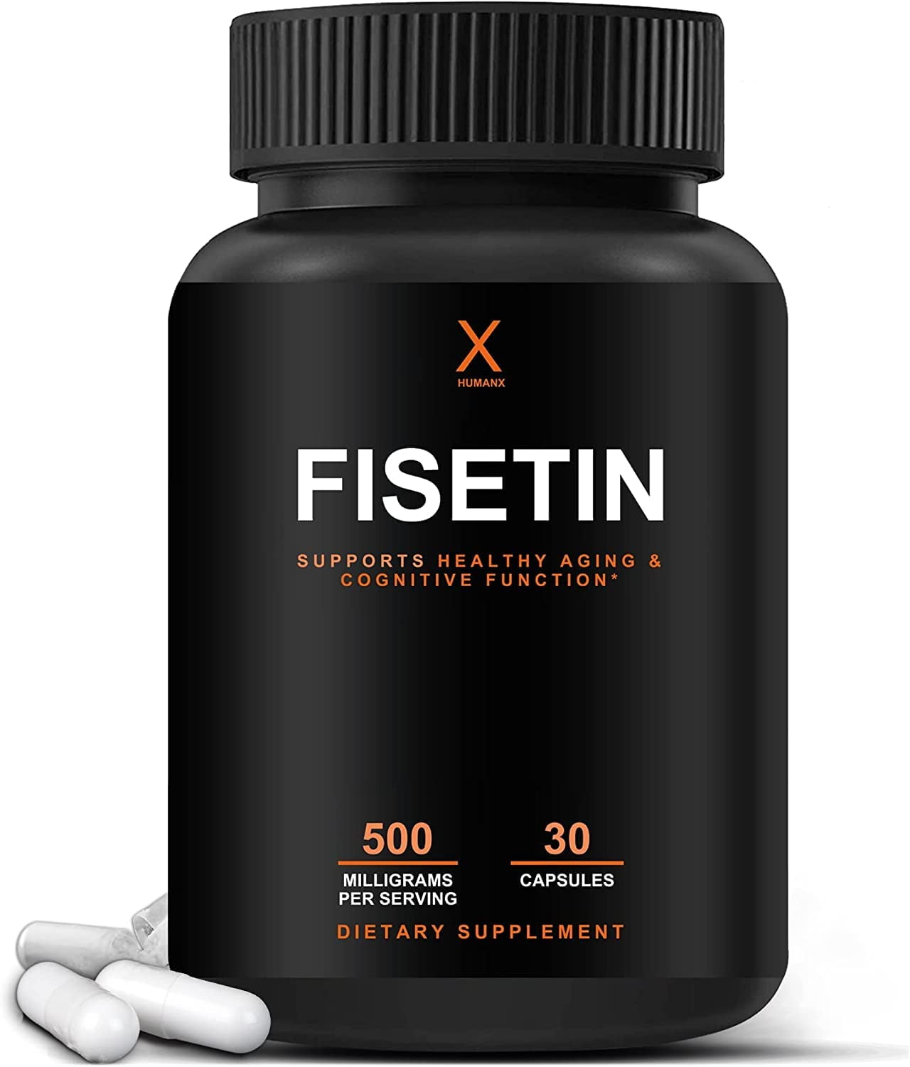 Fisetin 500mg - Fisetin Supplement (Similar to Apigenin, Luteolin, Quercetin) Senolytic Activator - Sirtuin Activator - Bioflavonoid Polyphenols - Non-GMO, Vegan, Lactose Free, Soy Free - by HumanX