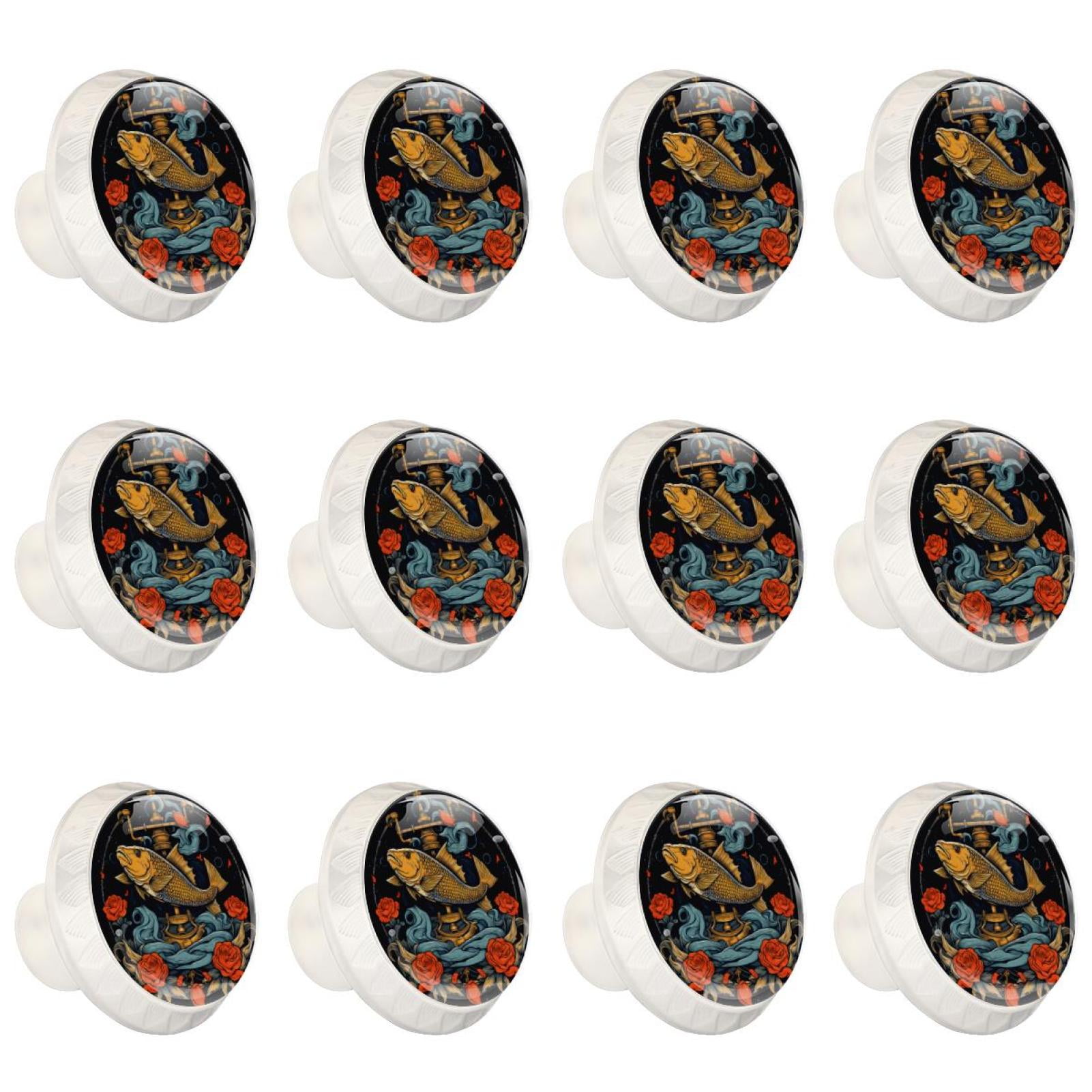 Fish 12 Pcs White Round Drawer Pulls with Screws,ABS and Glass Cabinet ...