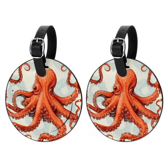 Fish 2Pcs PU Leather Round Luggage Tags with Privacy Cover and Name ID Tag for Suitcase, Handbags, Backpacks, School Bags