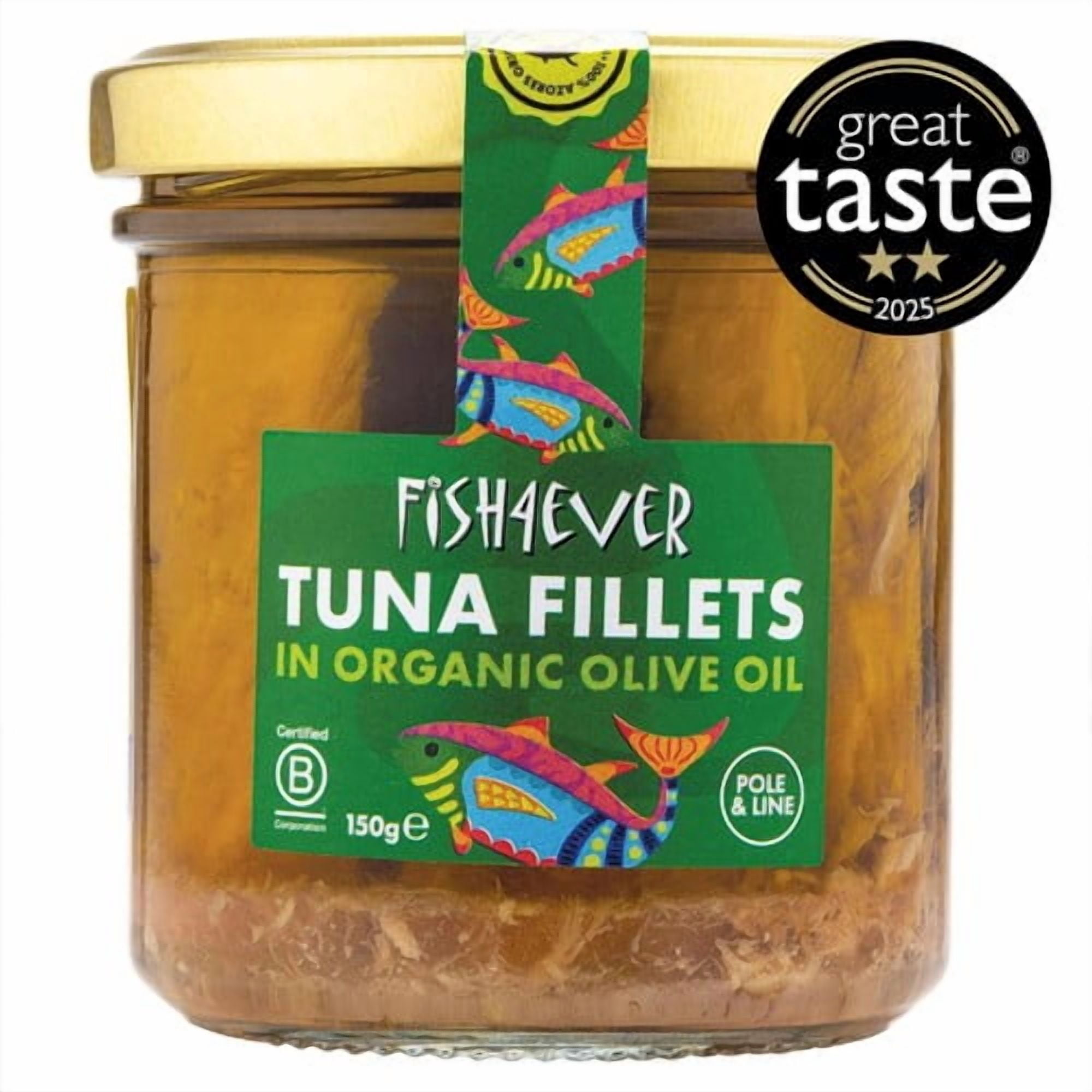 Fish 4 Ever Azores Tuna Fillets in Organic Olive Oil 150g, British Import (Pack of 3)