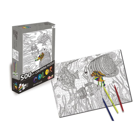 Fish 500 Piece Coloring Jigsaw Puzzle + 6 Markers