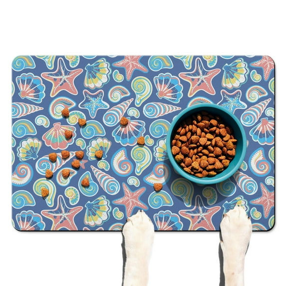 Fish Anchor Sea Dog Food Mat – Nautical Marine Pet Feeding Mat 16x24, Non-Slip, Absorbent, Quick Dry, Waterproof, Easy Clean