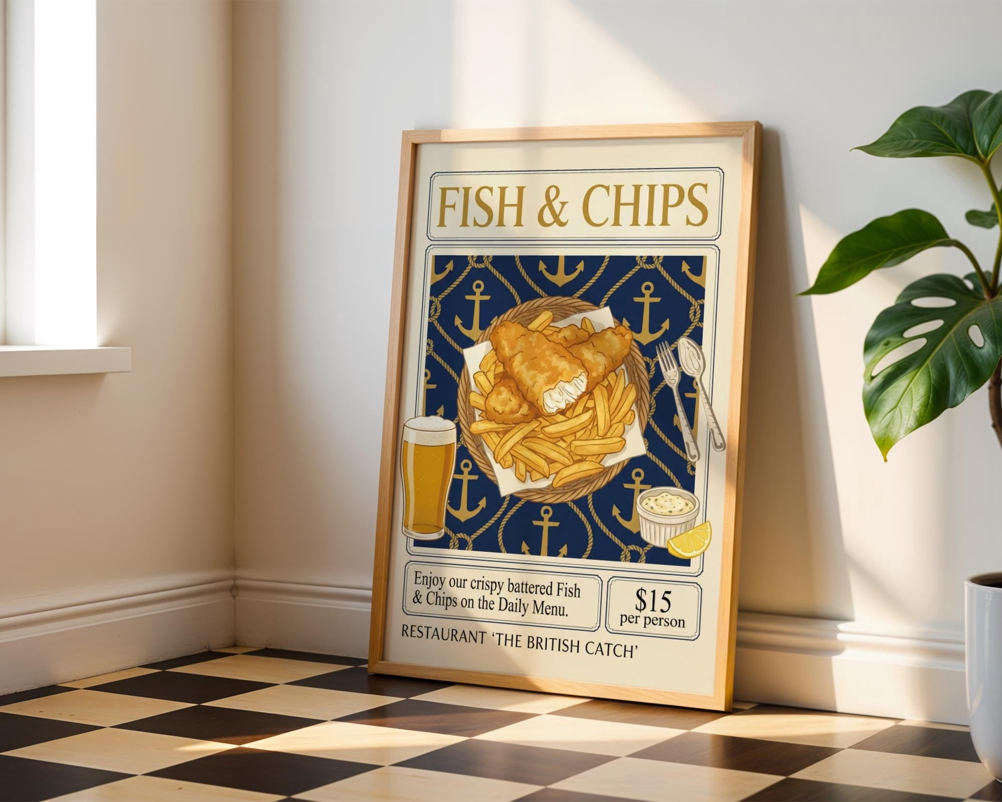Fish And Chips Poster Print British Food Art Retro Kitchen Decor Pub ...