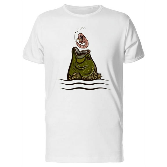 Fish And Funny Worm T-Shirt Men -Image by Shutterstock, Male x-Large