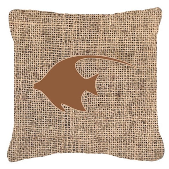 Fish - Angel Fish Burlap and Brown Indoor & Outdoor Fabric Decorative Pillow - 14 x 3 x 14 in.