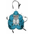 thumbnail image 1 of Fish Apron A Smiling Toothy White Shark with Big Muscles on Arms Illustration Print, Unisex Kitchen Bib Apron with Adjustable Neck for Cooking Baking Gardening, Pale Grey Petrol Blue, by Ambesonne, 1 of 3
